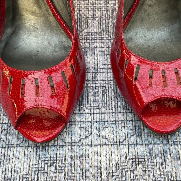Jessica Simpson Women Heel Red Leather Upper Shoes Open Toe Pump Size 37 6.5US - Picture 8 of 11